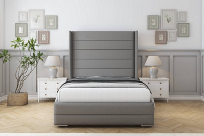 "Sloomy Sterling Pewter Dumfries Bed Frame With 50""  Upholstered Wingback Headboard 4' Small Double" - image 1