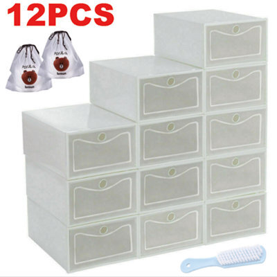 12X White Plastic Shoe Storage Boxes Drawer Stackable Foldable Durable Organiser - image 1