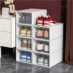 12X White Plastic Shoe Storage Boxes Drawer Stackable Foldable Durable Organiser - thumbnail 5
