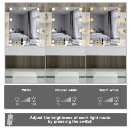 Westwood White Wood Vanity Makeup Dressing Table Set W/stool Ample Storage Mirror Led - thumbnail 4