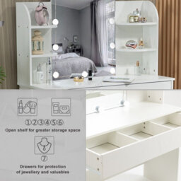 Westwood White Wood Vanity Makeup Dressing Table Set W/stool Ample Storage Mirror Led - thumbnail 5