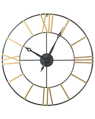 Wyld And Coco 80Cm Iron Wall Clock Black And Gold, Open-Face Roman Numerals, Modern Matt Finish - image 1