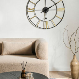 Wyld And Coco 80Cm Iron Wall Clock Black And Gold, Open-Face Roman Numerals, Modern Matt Finish - thumbnail 2
