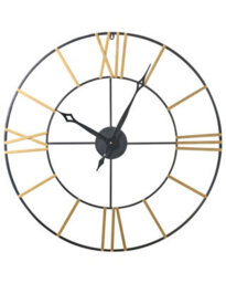 Wyld And Coco 80Cm Iron Wall Clock Black And Gold, Open-Face Roman Numerals, Modern Matt Finish - thumbnail 1
