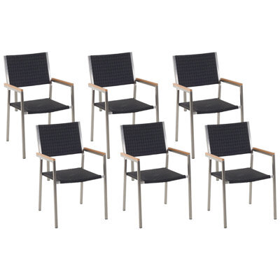 Beliani Set Of 6 Garden Chairs Grosseto Pe Rattan Black - image 1