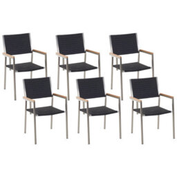 Beliani Set Of 6 Garden Chairs Grosseto Pe Rattan Black - thumbnail 1