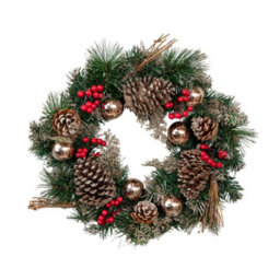 Samuel Alexander 40Cm Hanging Christmas Wreath With Gold Baubles, Berries & Pinecones - thumbnail 8