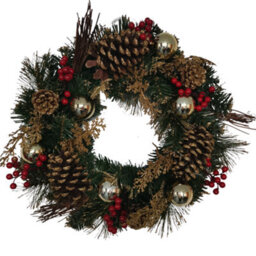 Samuel Alexander 40Cm Hanging Christmas Wreath With Gold Baubles, Berries & Pinecones - thumbnail 7