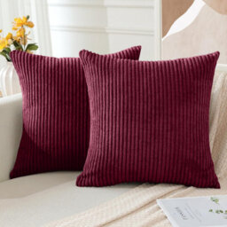 Ameha Stripe Velvet Burgundy Cushion Cover 18X18 Inch Set Of 2, Soft Breathable Hypoallergenic Zip Closure - thumbnail 6