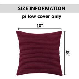 Ameha Stripe Velvet Burgundy Cushion Cover 18X18 Inch Set Of 2, Soft Breathable Hypoallergenic Zip Closure - thumbnail 5