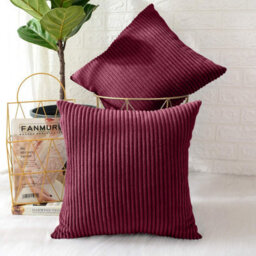 Ameha Stripe Velvet Burgundy Cushion Cover 18X18 Inch Set Of 2, Soft Breathable Hypoallergenic Zip Closure - thumbnail 7
