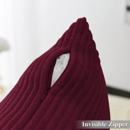 Ameha Stripe Velvet Burgundy Cushion Cover 18X18 Inch Set Of 2, Soft Breathable Hypoallergenic Zip Closure - thumbnail 4