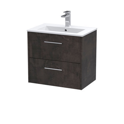 Hudson Reed Juno Wall Hung 2 Drawer Vanity Unit With Minimalist 1 Tap Hole Basin, Metallic Slate, 600 X 390 mm - image 1
