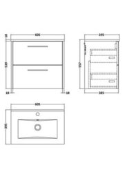 Hudson Reed Juno Wall Hung 2 Drawer Vanity Unit With Minimalist 1 Tap Hole Basin, Metallic Slate, 600 X 390 mm - thumbnail 7