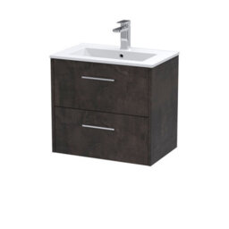 Hudson Reed Juno Wall Hung 2 Drawer Vanity Unit With Minimalist 1 Tap Hole Basin, Metallic Slate, 600 X 390 mm - thumbnail 4