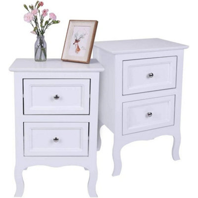 Set Of 2 White Wooden Nightstands 2 Drawers Storage - image 1