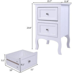 Set Of 2 White Wooden Nightstands 2 Drawers Storage - thumbnail 2