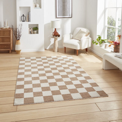Beige Geometric 10mm Thick Rug, Stain-Resistant Anti-Shed Modern Rug For Bedroom, Living, & Dining Room-60Cm X 120Cm - image 1