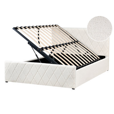 Beliani Ottoman Bed Boucle Rochefort 140 X 200 Cm (Eu Double) Off-White - image 1