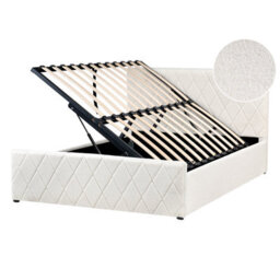 Beliani Ottoman Bed Boucle Rochefort 140 X 200 Cm (Eu Double) Off-White - thumbnail 1