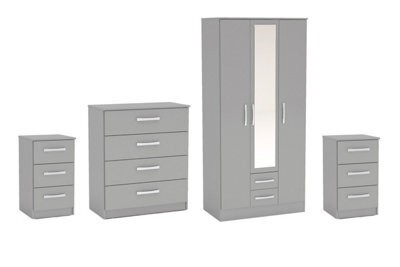 Grey Wooden 4 Piece Furniture Set Wardrobe Chest Of Drawers Bedsides Birlea Lynx - image 1