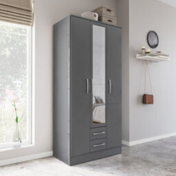 Grey Wooden 4 Piece Furniture Set Wardrobe Chest Of Drawers Bedsides Birlea Lynx - thumbnail 5