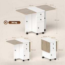 Oak And White Folding Dining Table With Drop Leaf For 4-6 Rolling Kitchen Table - thumbnail 2