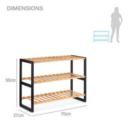 EHC Woodluv 3 Tier Natural Bamboo Shoe Rack Stand Shelf Shelving Hallway, Bedroom, Bathroom, Living Room Organizer, 70X26X55(H) Cm - thumbnail 8