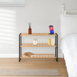 EHC Woodluv 3 Tier Natural Bamboo Shoe Rack Stand Shelf Shelving Hallway, Bedroom, Bathroom, Living Room Organizer, 70X26X55(H) Cm - thumbnail 4