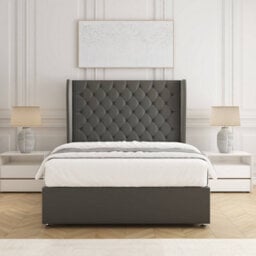 Bsspoke Amelia Divan Bed Set Grey Plush Velvet With 54Inch Wingedback Headboard & 2 Drawers Footend No Mattress In All Sizes - thumbnail 3