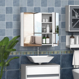 Homcom Wall Mounted Bathroom Mirror Storage Cabinet W/ Door Adjustable Shelf