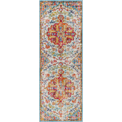 Livabliss Harput-Vintage Blue Orange Yellow Grey Traditional Boho Living Dining Bedroom Rug 80 X 220 Cm Easy Care, Non Shedding - image 1