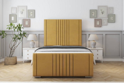 "Sloomy Harrington Mustard Plush Bed Frame With Mattress With 50"" Upholstered Headboard 2'6 Small Single" - image 1