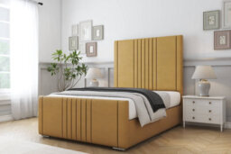 "Sloomy Harrington Mustard Plush Bed Frame With Mattress With 50"" Upholstered Headboard 2'6 Small Single" - thumbnail 2