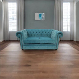 Chesterfield 2 Seater Pimlico Teal Fabric Sofa Settee Bespoke In Classic Style - thumbnail 3