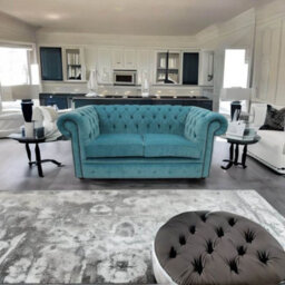 Chesterfield 2 Seater Pimlico Teal Fabric Sofa Settee Bespoke In Classic Style - thumbnail 2