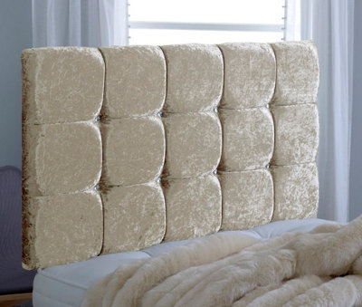 "Adore Designs Cube Crushed Velvet 6Ft Super King 20"" Headboard - Cream"
