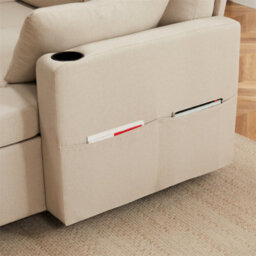 Abrihome Sofa Bed, L-Shaped Corner Sofa, 3 Seater Pull Out Sofa With Storage, Convertible Settee Sofa For Living Room, Office, Beige - thumbnail 7