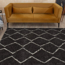 The Rugs Moroccan Shaggy Rugs And Runners Soft Fluffy Wavy Trellis Design High Pile Dark Grey And Ivory Living Room Kitchen Hallway 840 - thumbnail 7