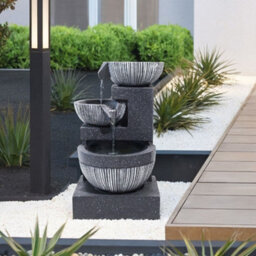 Living And Home Outdoor Modern Design Resin Water Fountain Rockery Decoration 3 Tier Bowls Solar Powered 46.5 Cm H - thumbnail 2