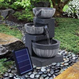 Living And Home Outdoor Modern Design Resin Water Fountain Rockery Decoration 3 Tier Bowls Solar Powered 46.5 Cm H - thumbnail 3