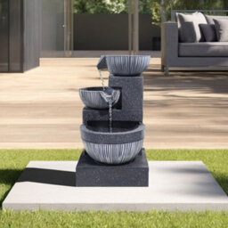 Living And Home Outdoor Modern Design Resin Water Fountain Rockery Decoration 3 Tier Bowls Solar Powered 46.5 Cm H - thumbnail 1