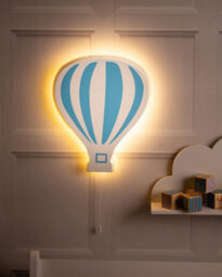 White And Blue Wooden Balloon Children's Night Light Led Wall Mounted Light - thumbnail 1
