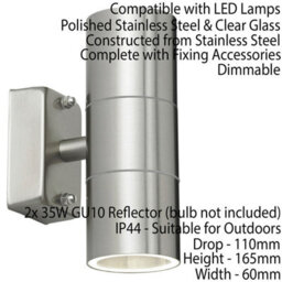 Ip44 Outdoor Accent Lamp Stainless Steel Up & Down External Wall Light 2X Gu10 - thumbnail 2