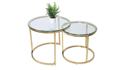 Q&p Furniture Halo Modern Nest Coffee Table  2 Piece Set With Gold Chrome Legs And Tempered Glass Top Model - image 1