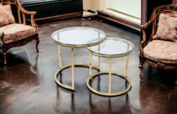 Q&p Furniture Halo Modern Nest Coffee Table  2 Piece Set With Gold Chrome Legs And Tempered Glass Top Model - thumbnail 3
