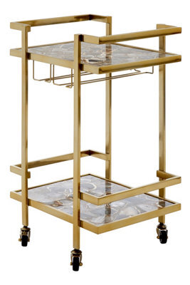 Orsina Black Agate Drinks Trolley, Semi-Precious Stone & Gold Steel Bar Cart, Serving Trolley With Storage Shelves - image 1