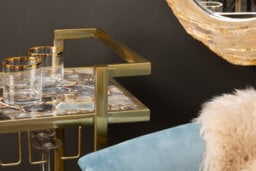 Orsina Black Agate Drinks Trolley, Semi-Precious Stone & Gold Steel Bar Cart, Serving Trolley With Storage Shelves - thumbnail 3