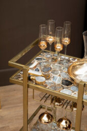 Orsina Black Agate Drinks Trolley, Semi-Precious Stone & Gold Steel Bar Cart, Serving Trolley With Storage Shelves - thumbnail 4