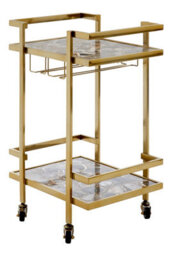 Orsina Black Agate Drinks Trolley, Semi-Precious Stone & Gold Steel Bar Cart, Serving Trolley With Storage Shelves